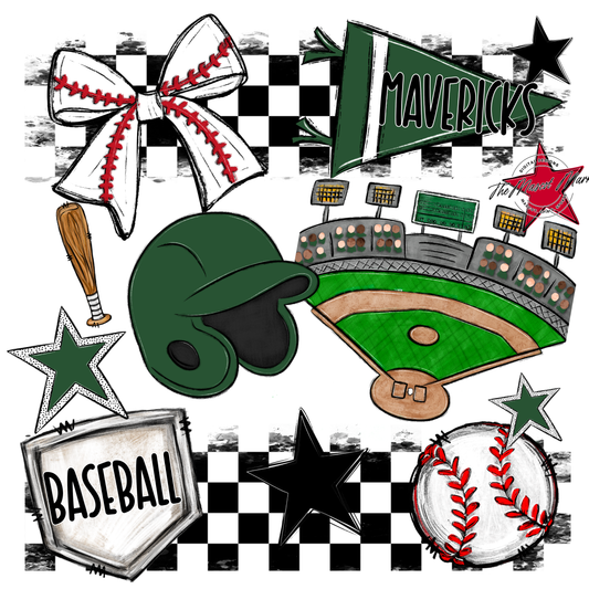 Mavericks Checkers Baseball Spirit Design-Green