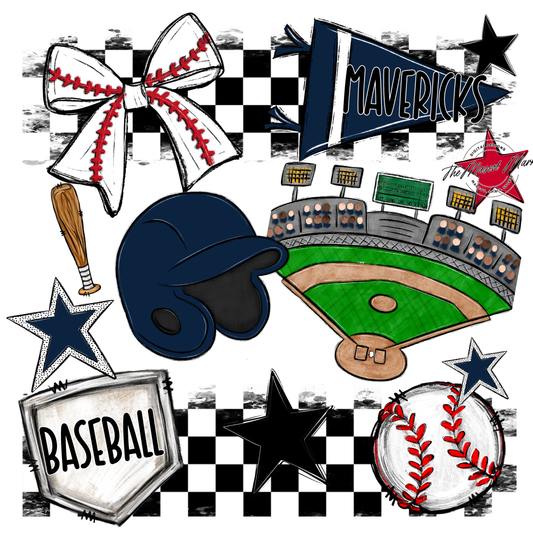 Mavericks Checkers Baseball Spirit Design-Navy