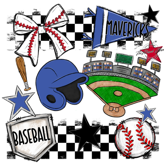 Mavericks Checkers Baseball Spirit Design-Off Blue
