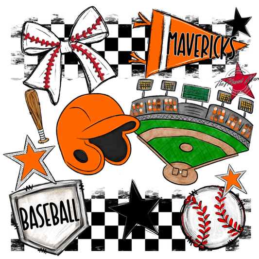Mavericks Checkers Baseball Spirit Design-Orange
