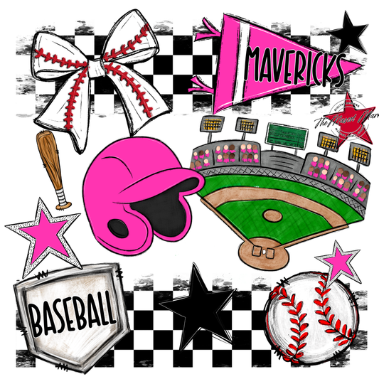 Mavericks Checkers Baseball Spirit Design-Pink