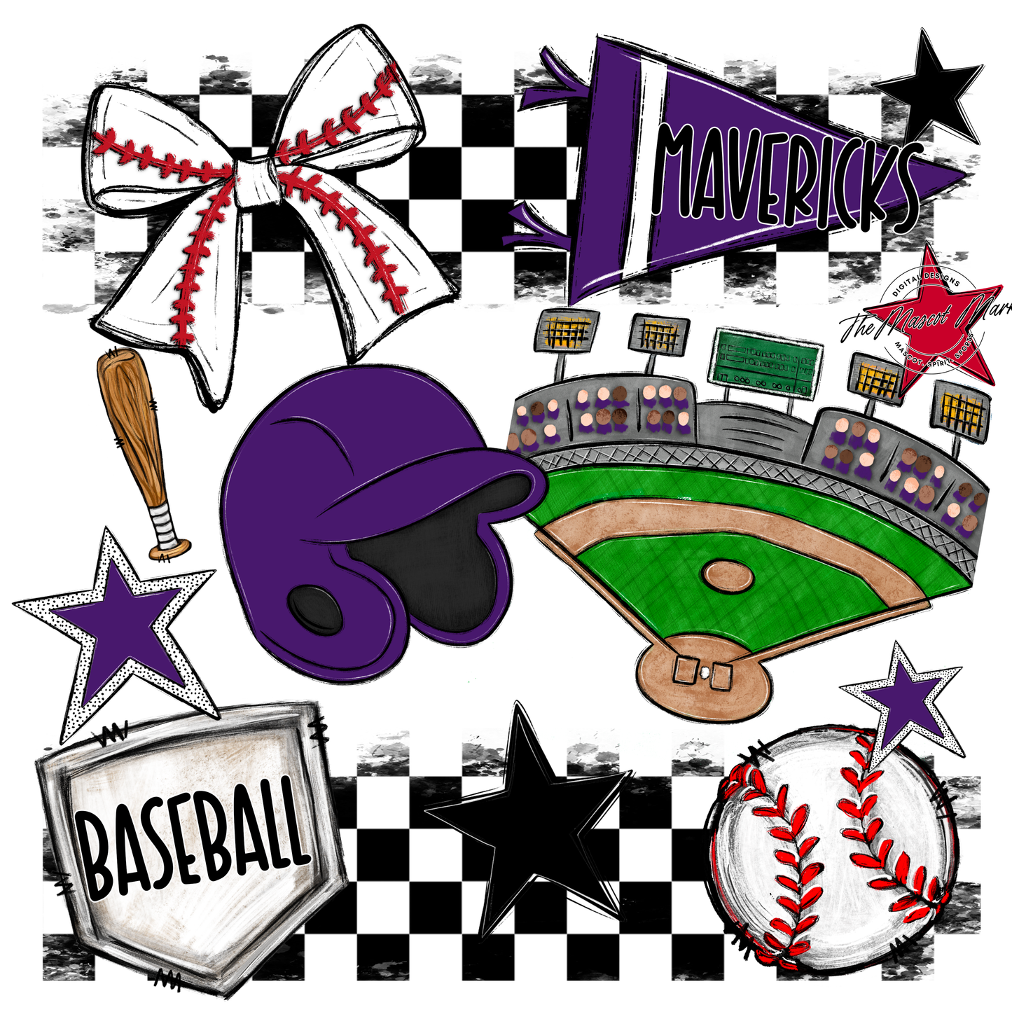 Mavericks Checkers Baseball Spirit Design-Purple