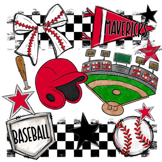 Mavericks Checkers Baseball Spirit Design-Red