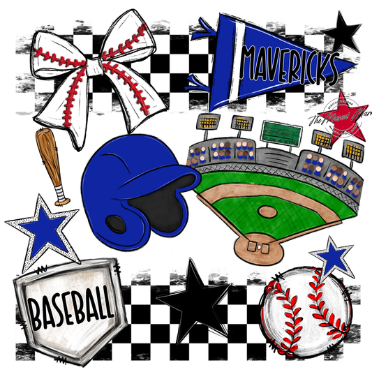Mavericks Checkers Baseball Spirit Design-Royal Blue