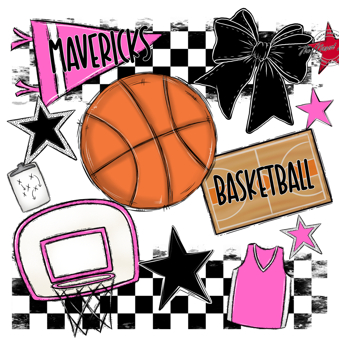 Mavericks Checkers Basketball Spirit Design-Baby Pink