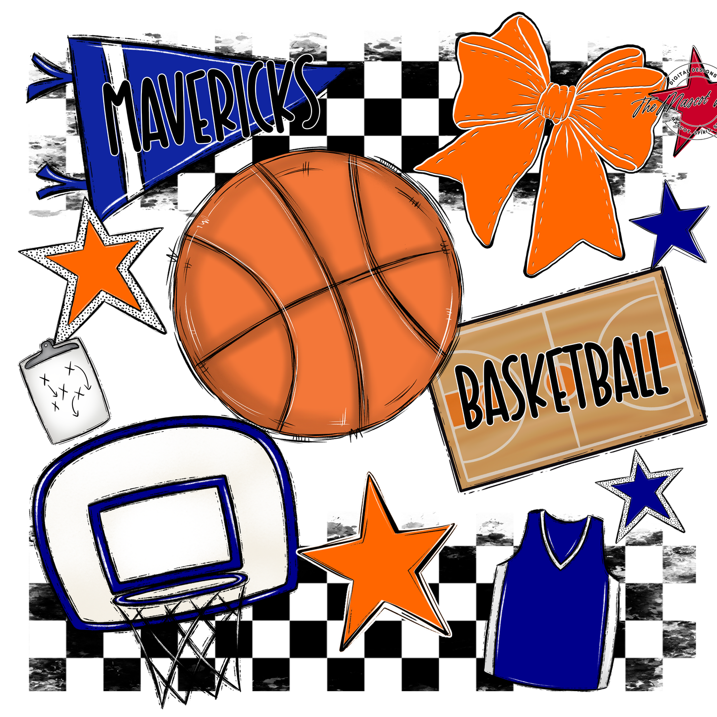 Mavericks Checkers Basketball Spirit Design-Blue-Orange