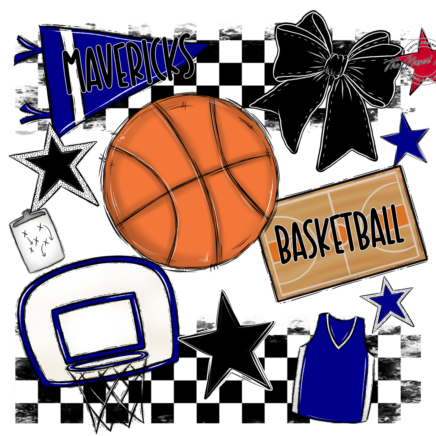 Mavericks Checkers Basketball Spirit Design-Blue