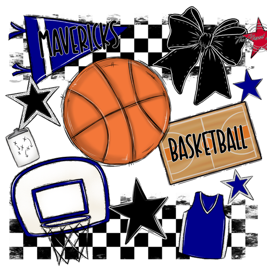 Mavericks Checkers Basketball Spirit Design-Blue