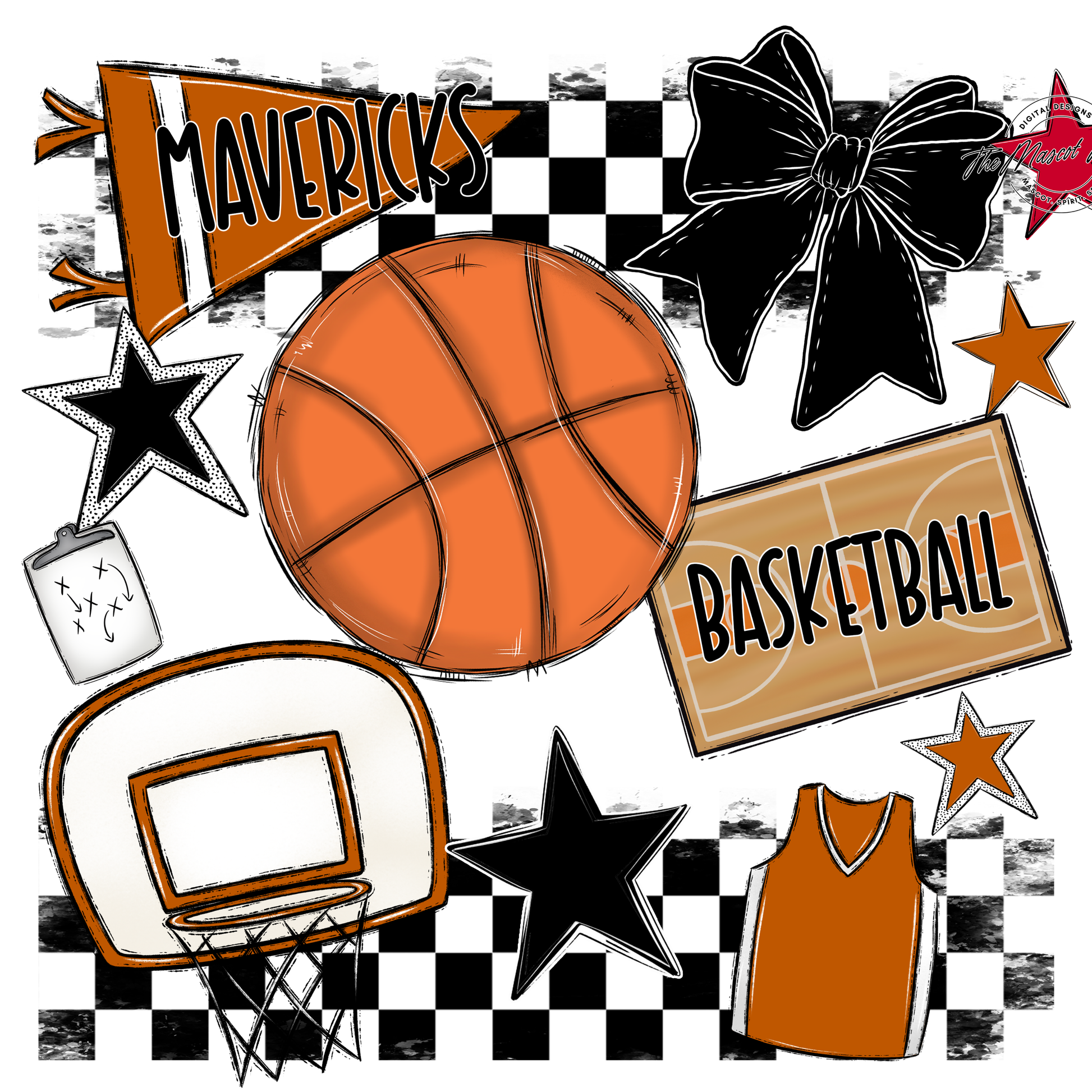 Mavericks Checkers Basketball Spirit Design-Burnt Orange