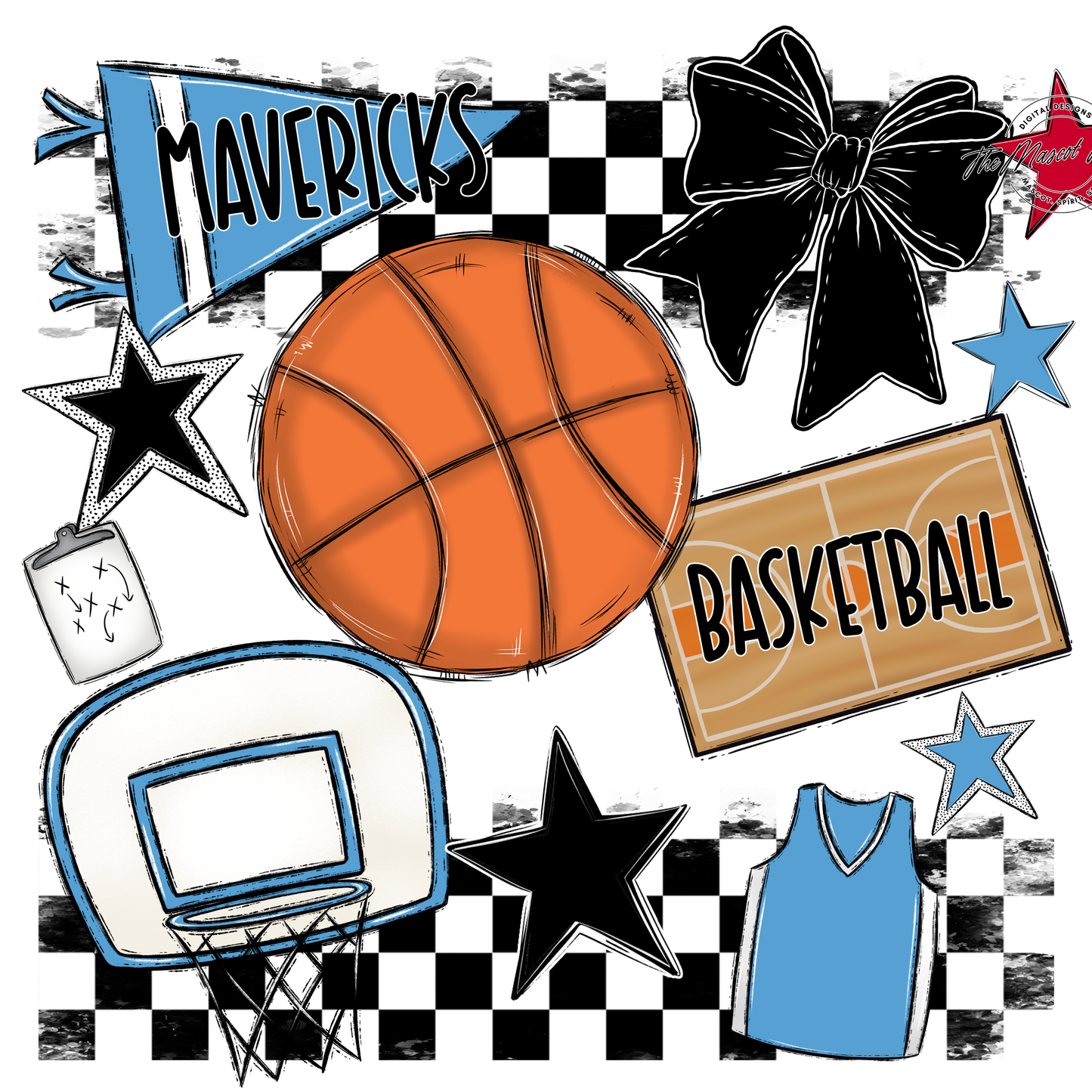 Mavericks Checkers Basketball Spirit Design-Carolina Blue