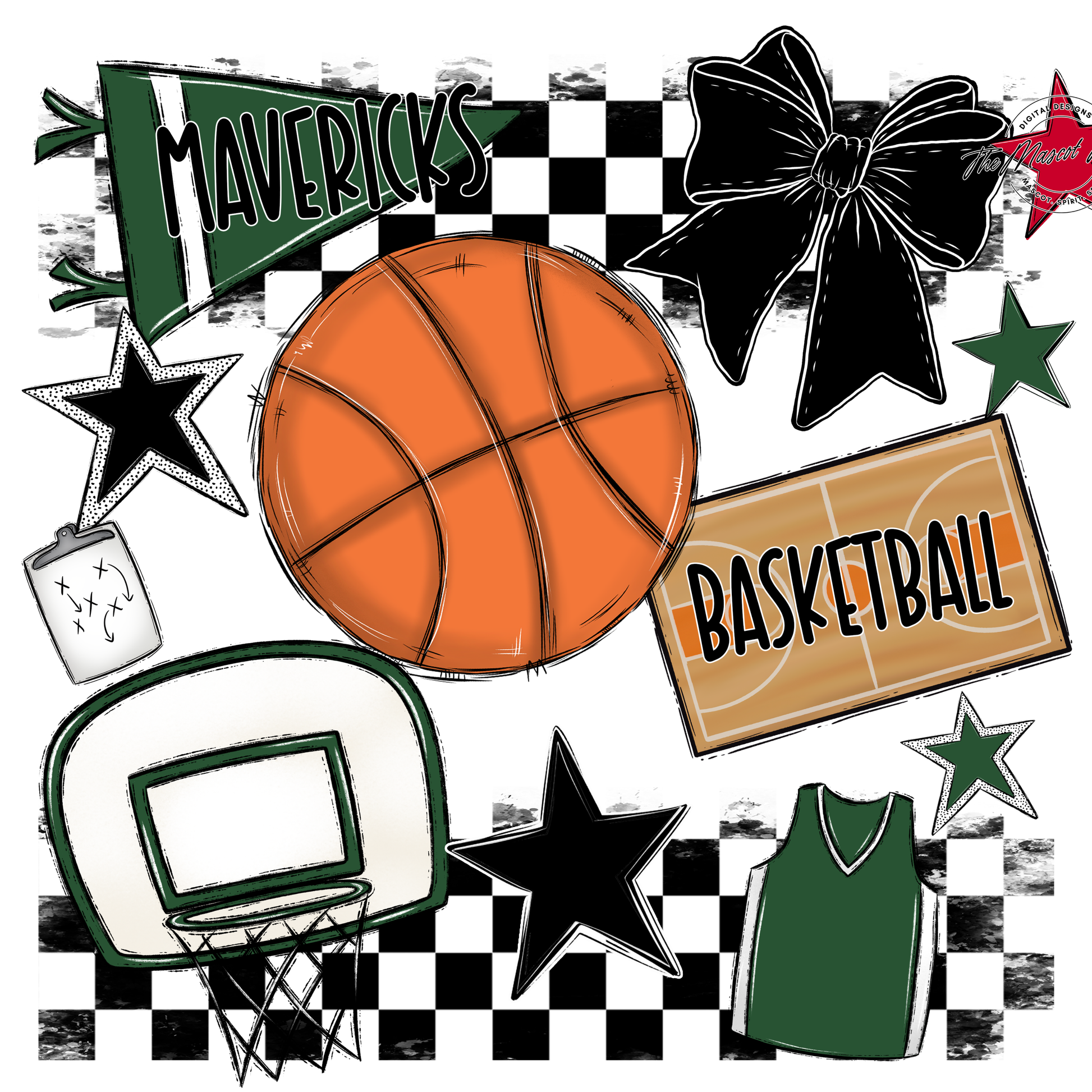 Mavericks Checkers Basketball Spirit Design-Green