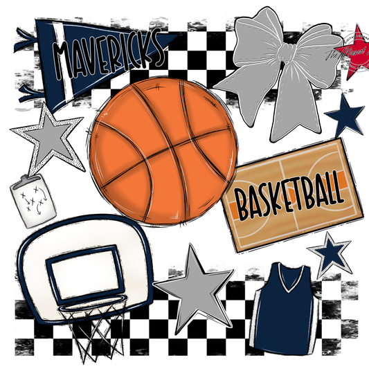 Mavericks Checkers Basketball Spirit Design-Navy-Grey