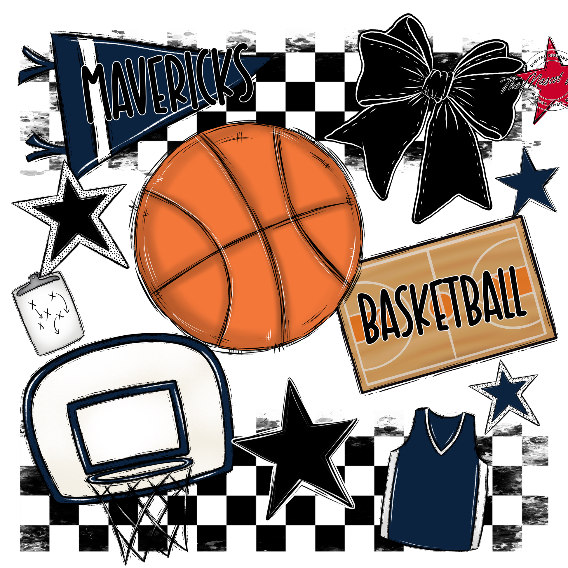 Mavericks Checkers Basketball Spirit Design-Navy