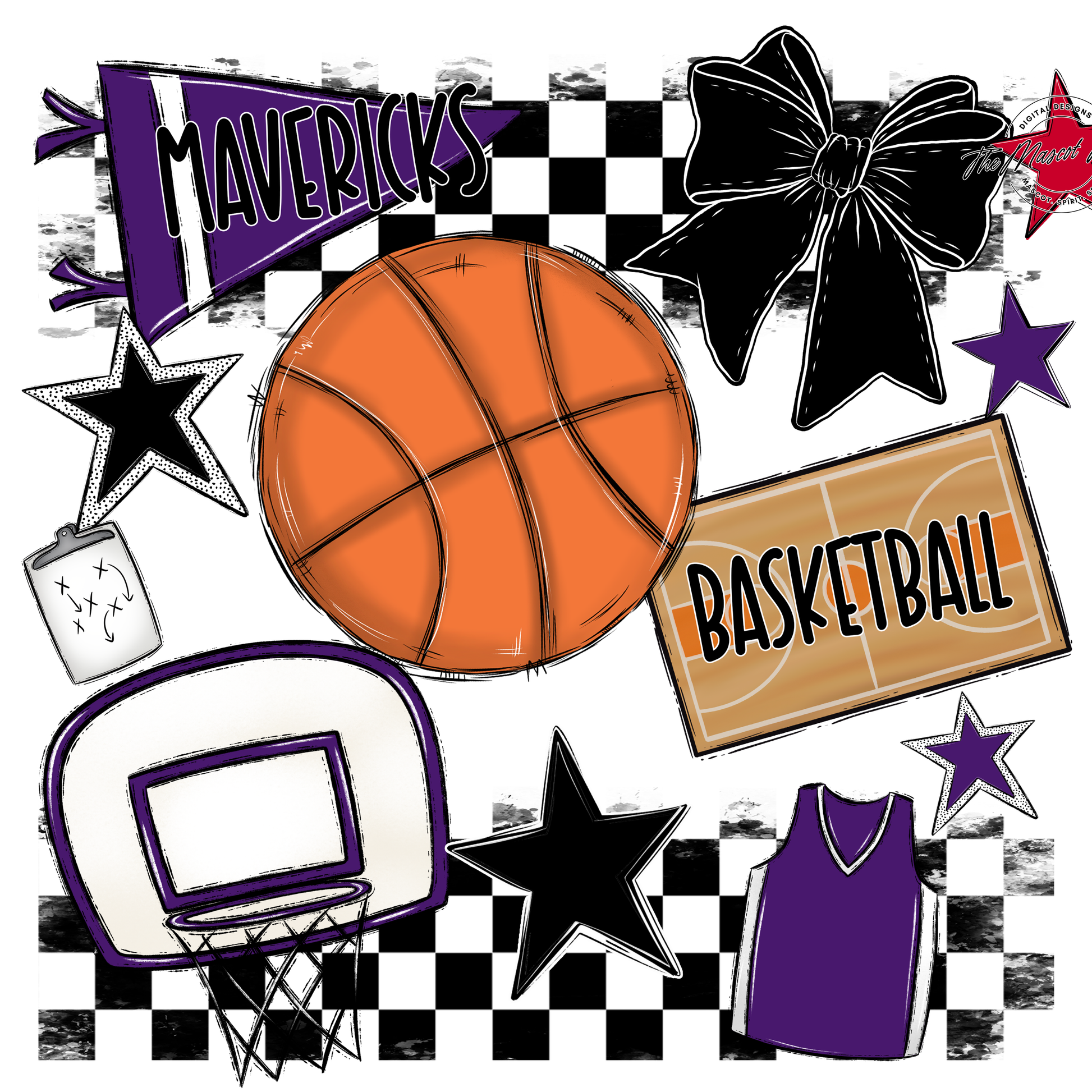 Mavericks Checkers Basketball Spirit Design-Purple