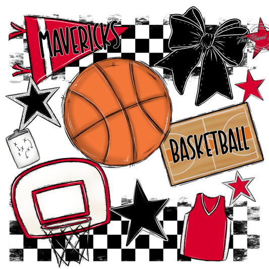 Mavericks Checkers Basketball Spirit Design-Red