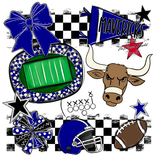 Mavericks Checkers Mascot Spirit Design-Blue
