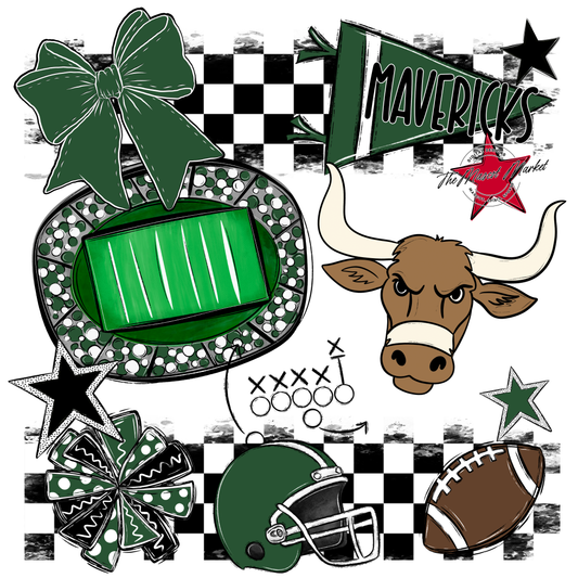 Mavericks Checkers Mascot Spirit Design-Green