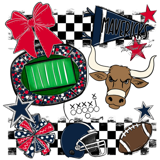 Mavericks Checkers Mascot Spirit Design-Navy-Red