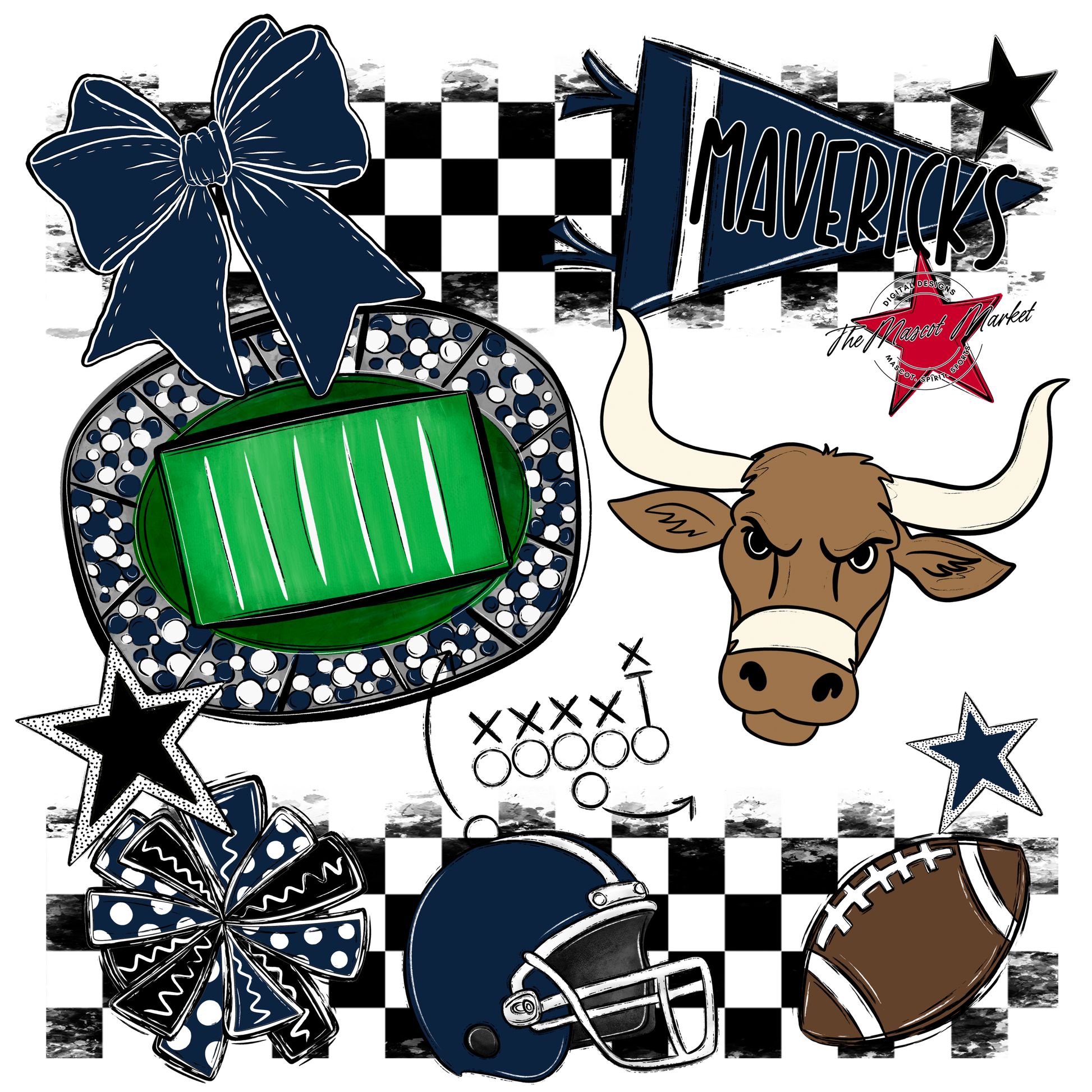 Mavericks Checkers Mascot Spirit Design-Navy