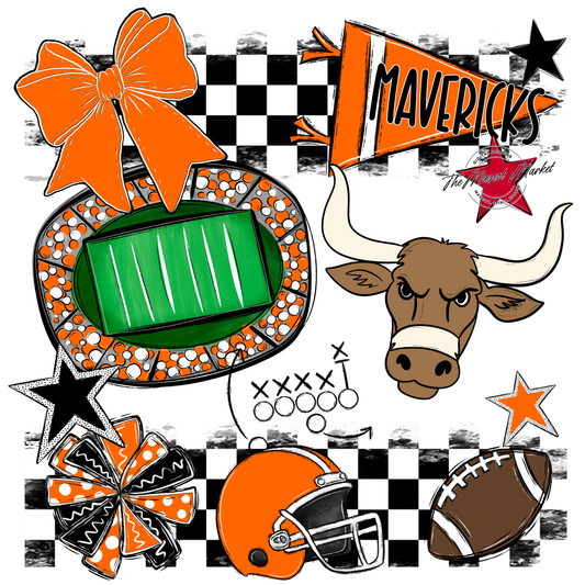 Mavericks Checkers Mascot Spirit Design-Orange