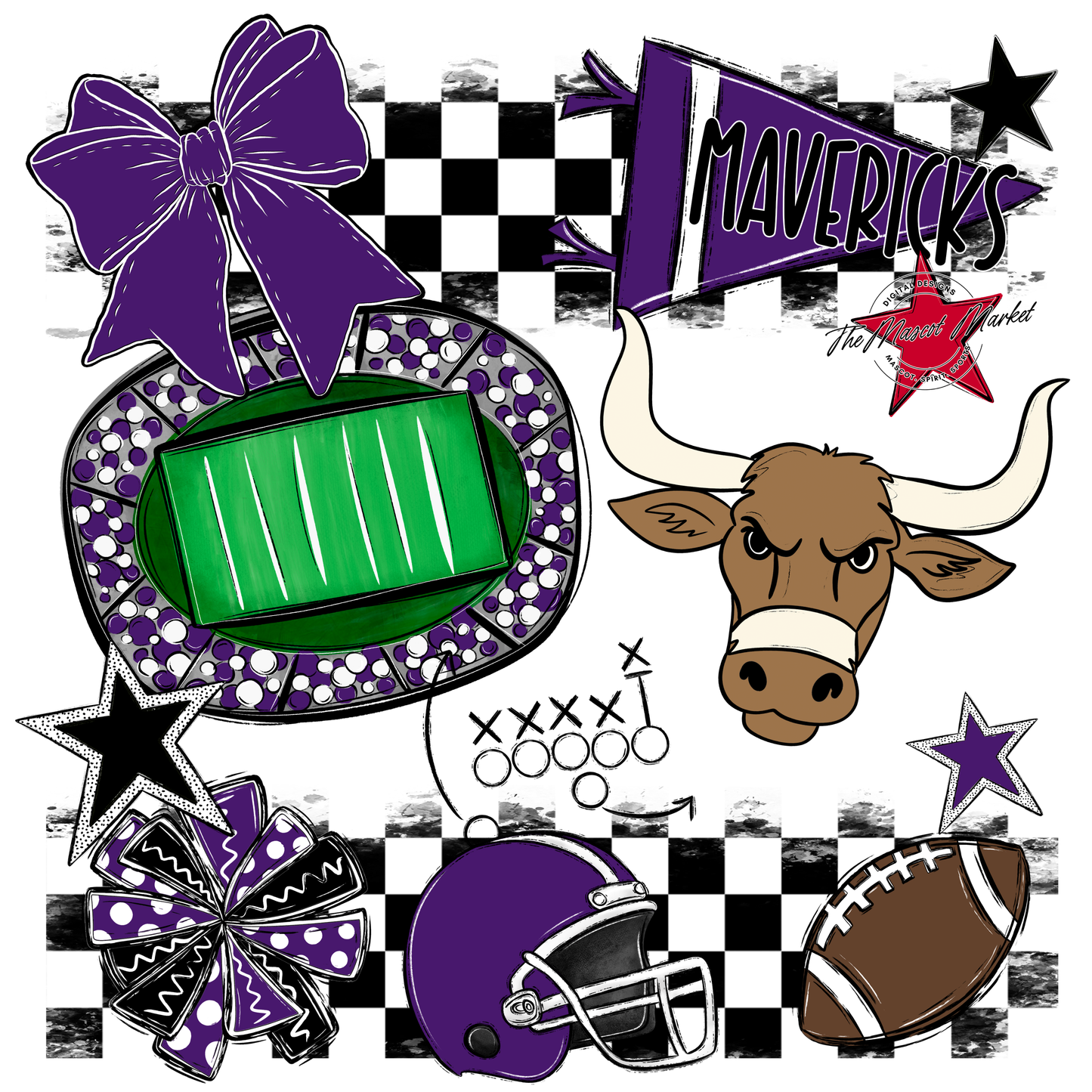Mavericks Checkers Mascot Spirit Design-Purple