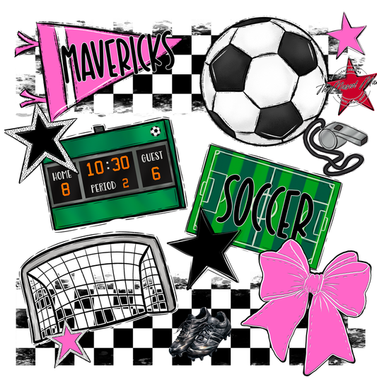Mavericks Checkers Soccer Spirit Design-Baby Pink