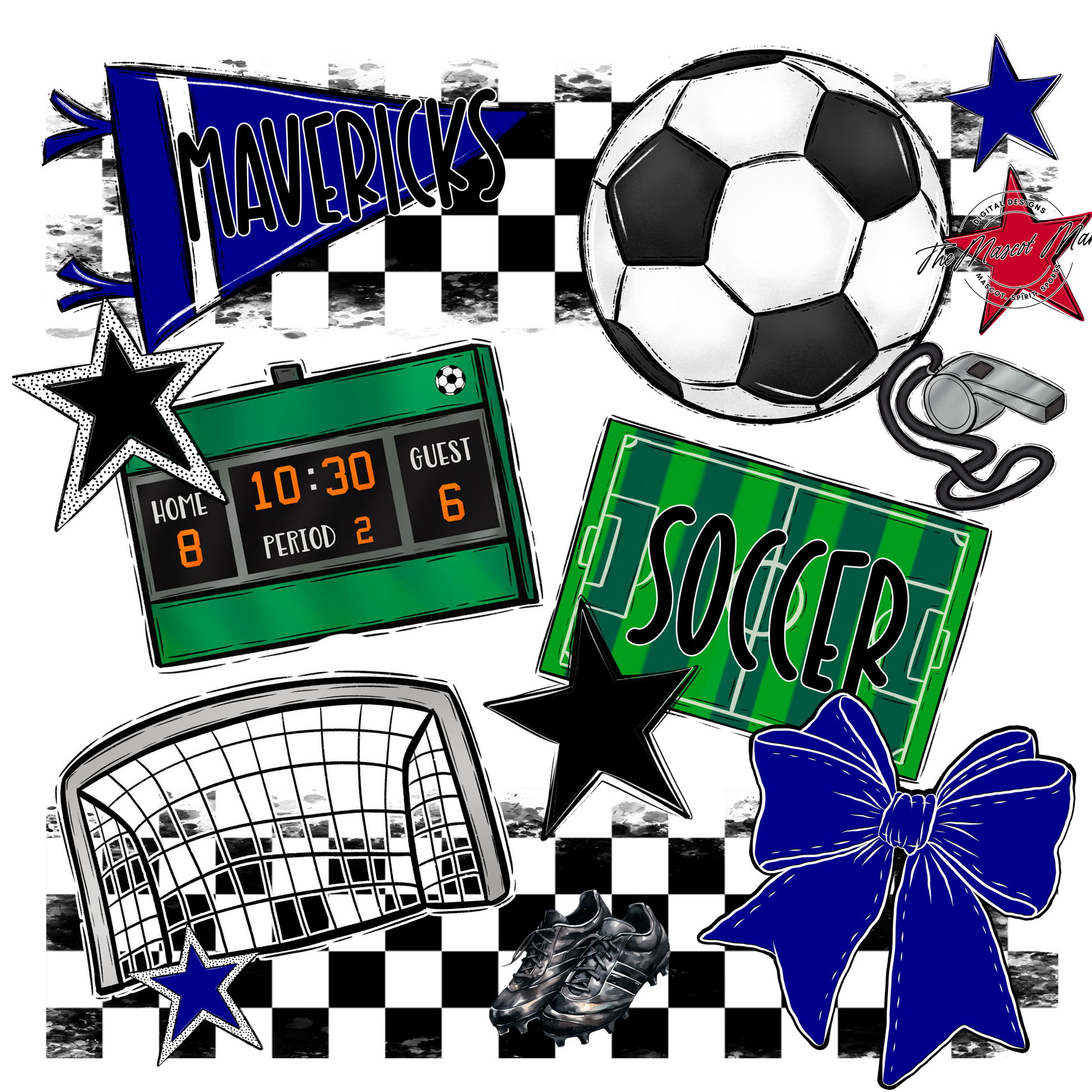 Mavericks Checkers Soccer Spirit Design-Blue