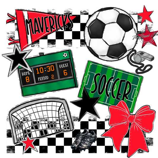 Mavericks Checkers Soccer Spirit Design-Bright Red