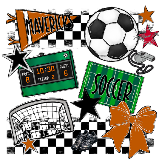 Mavericks Checkers Soccer Spirit Design-Burnt Orange