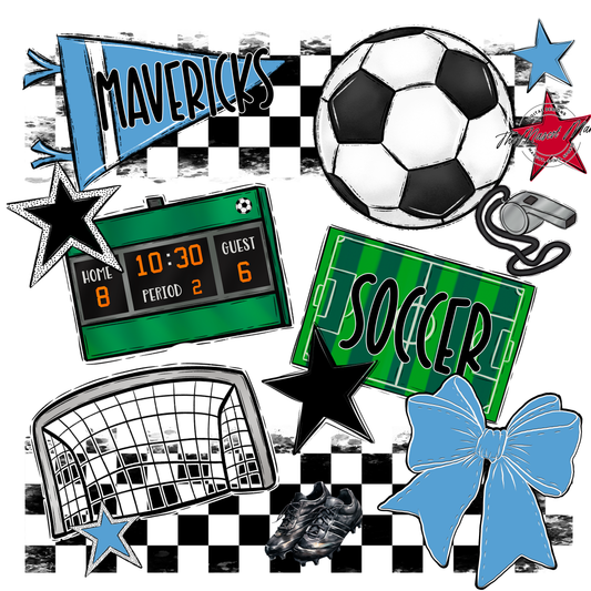 Mavericks Checkers Soccer Spirit Design-Carolina Blue