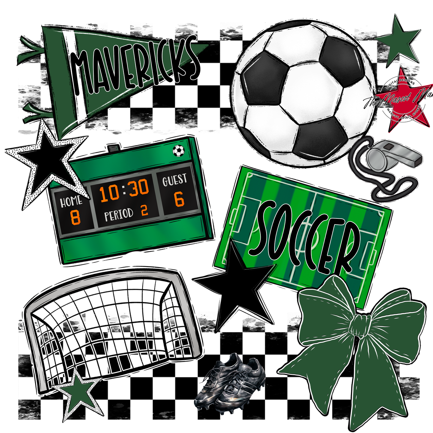 Mavericks Checkers Soccer Spirit Design-Green