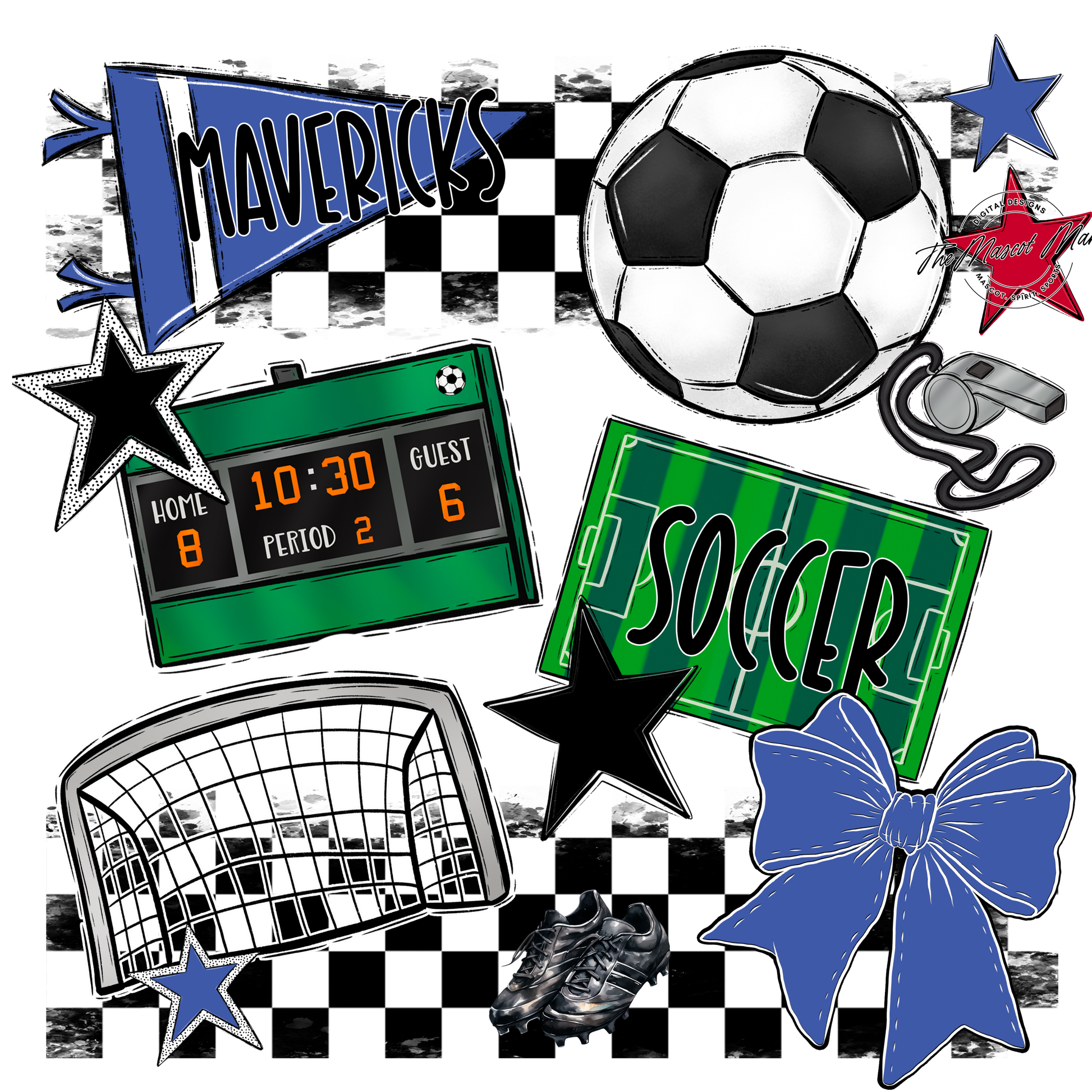 Mavericks Checkers Soccer Spirit Design-Off Blue