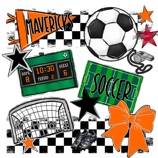 Mavericks Checkers Soccer Spirit Design-Orange