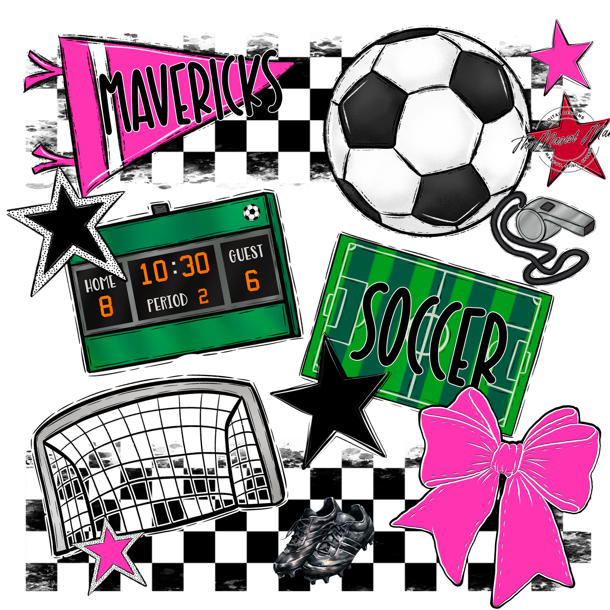 Mavericks Checkers Soccer Spirit Design-Pink
