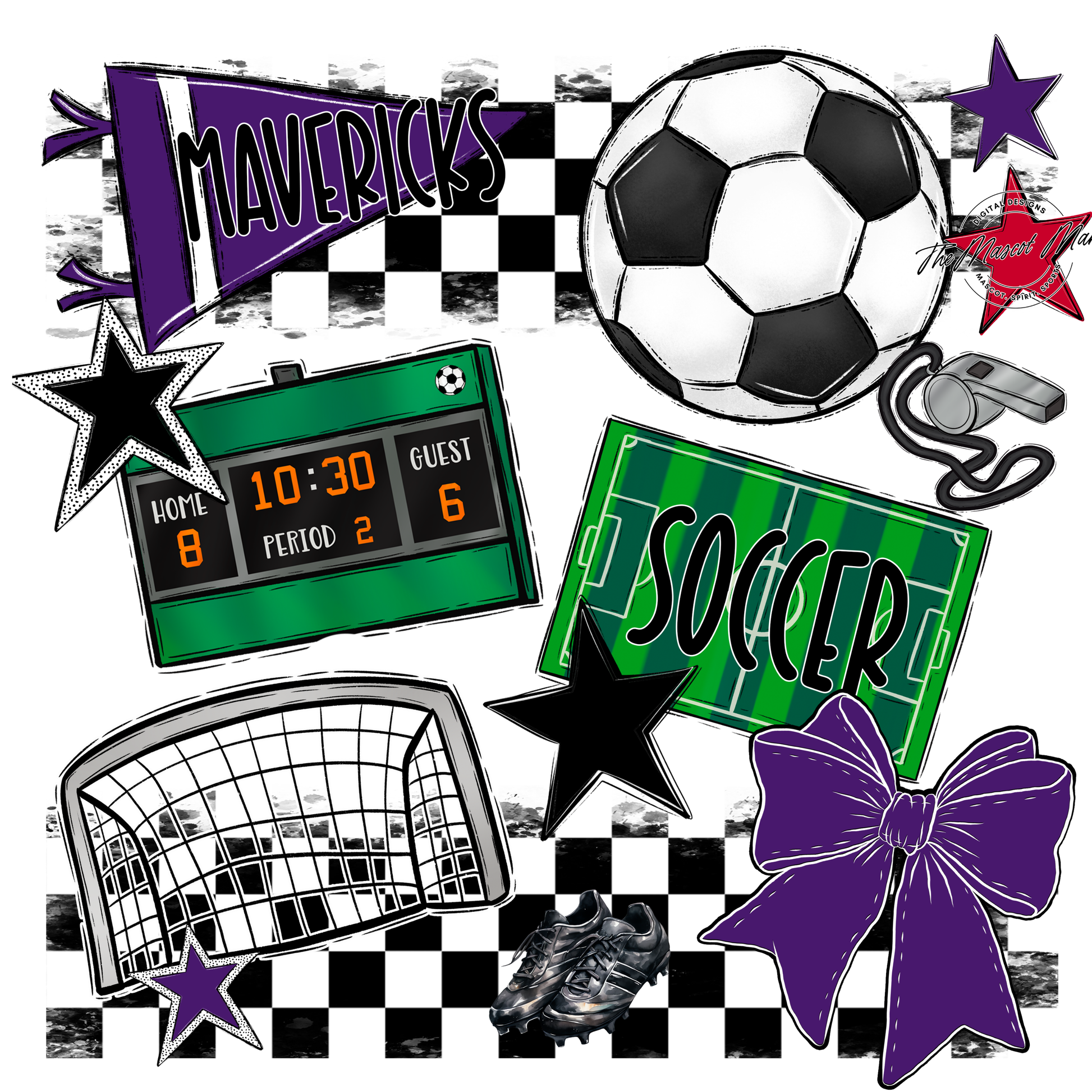 Mavericks Checkers Soccer Spirit Design-Purple