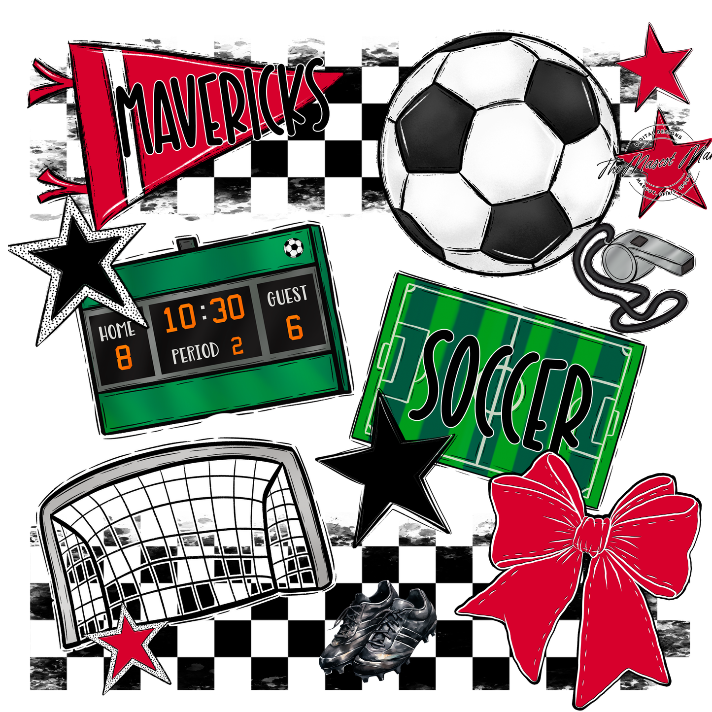 Mavericks Checkers Soccer Spirit Design-Red