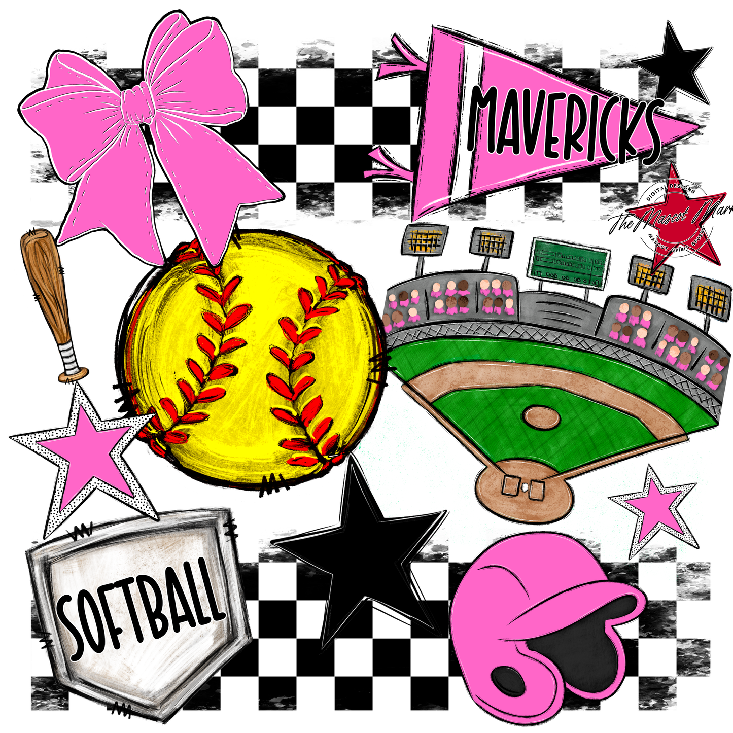 Mavericks Checkers Softball Spirit Design-Baby Pink