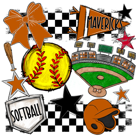 Mavericks Checkers Softball Spirit Design-Burnt Orange