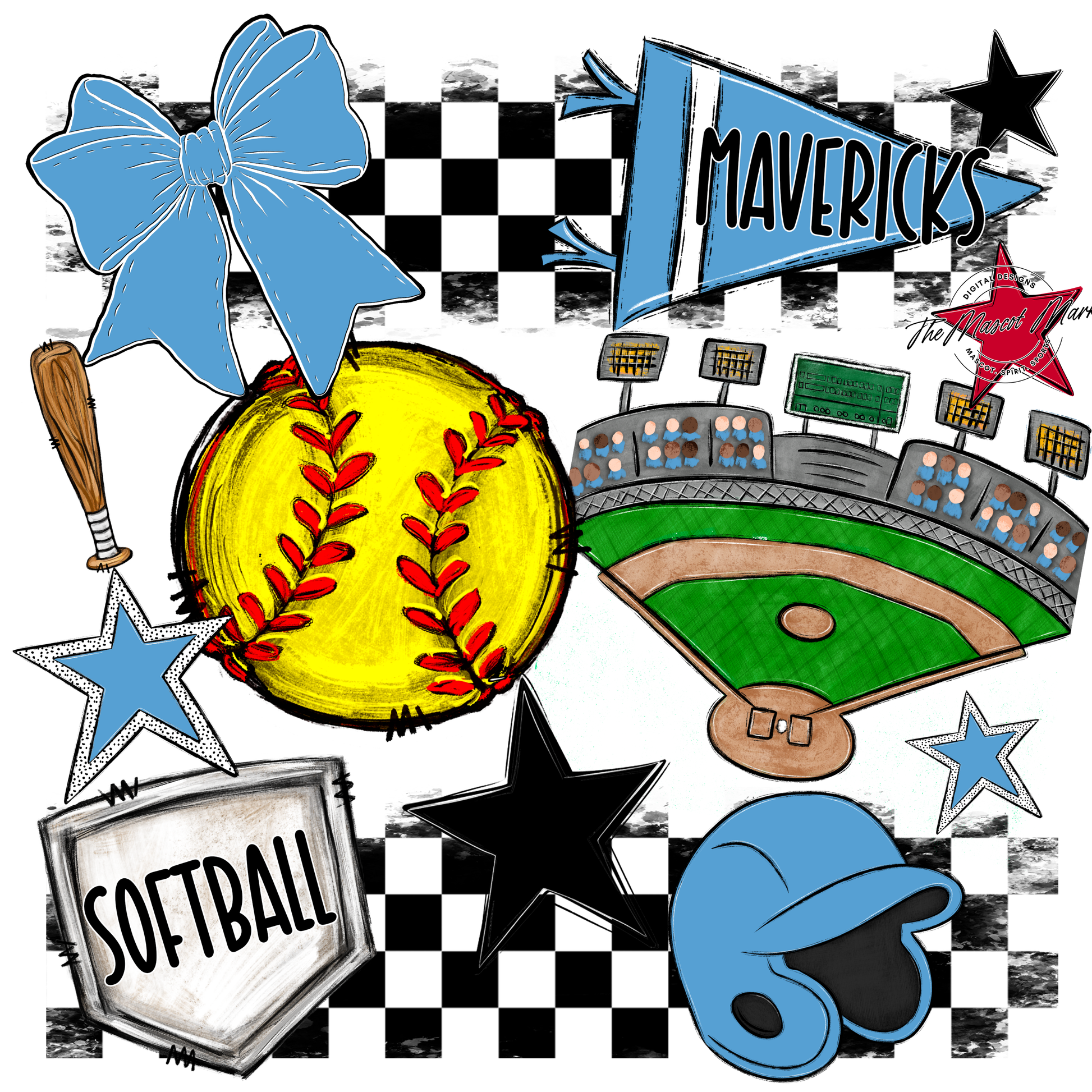 Mavericks Checkers Softball Spirit Design-Carolina Blue