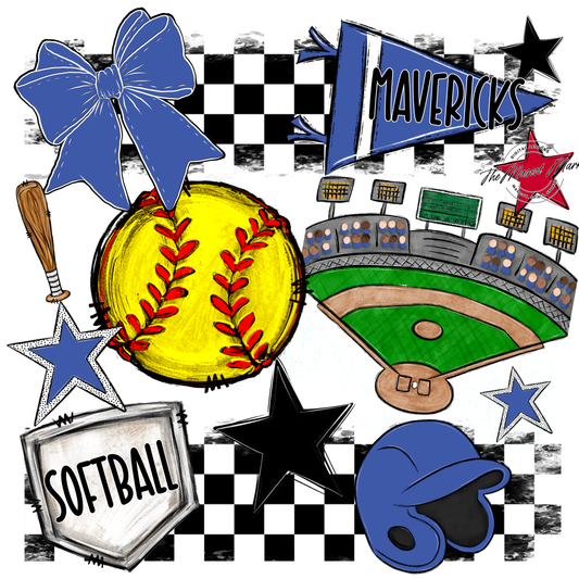 Mavericks Checkers Softball Spirit Design-Off Blue