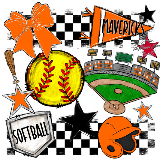 Mavericks Checkers Softball Spirit Design-Orange