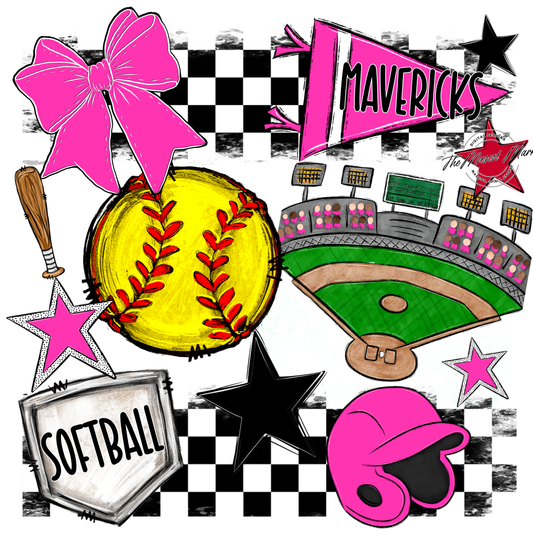 Mavericks Checkers Softball Spirit Design-Pink