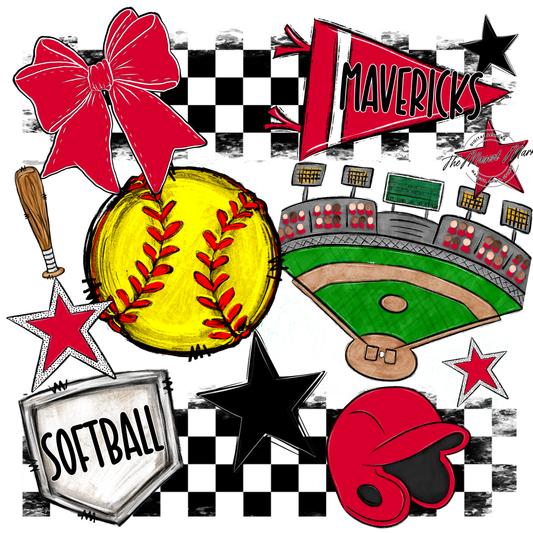 Mavericks Checkers Softball Spirit Design-Red