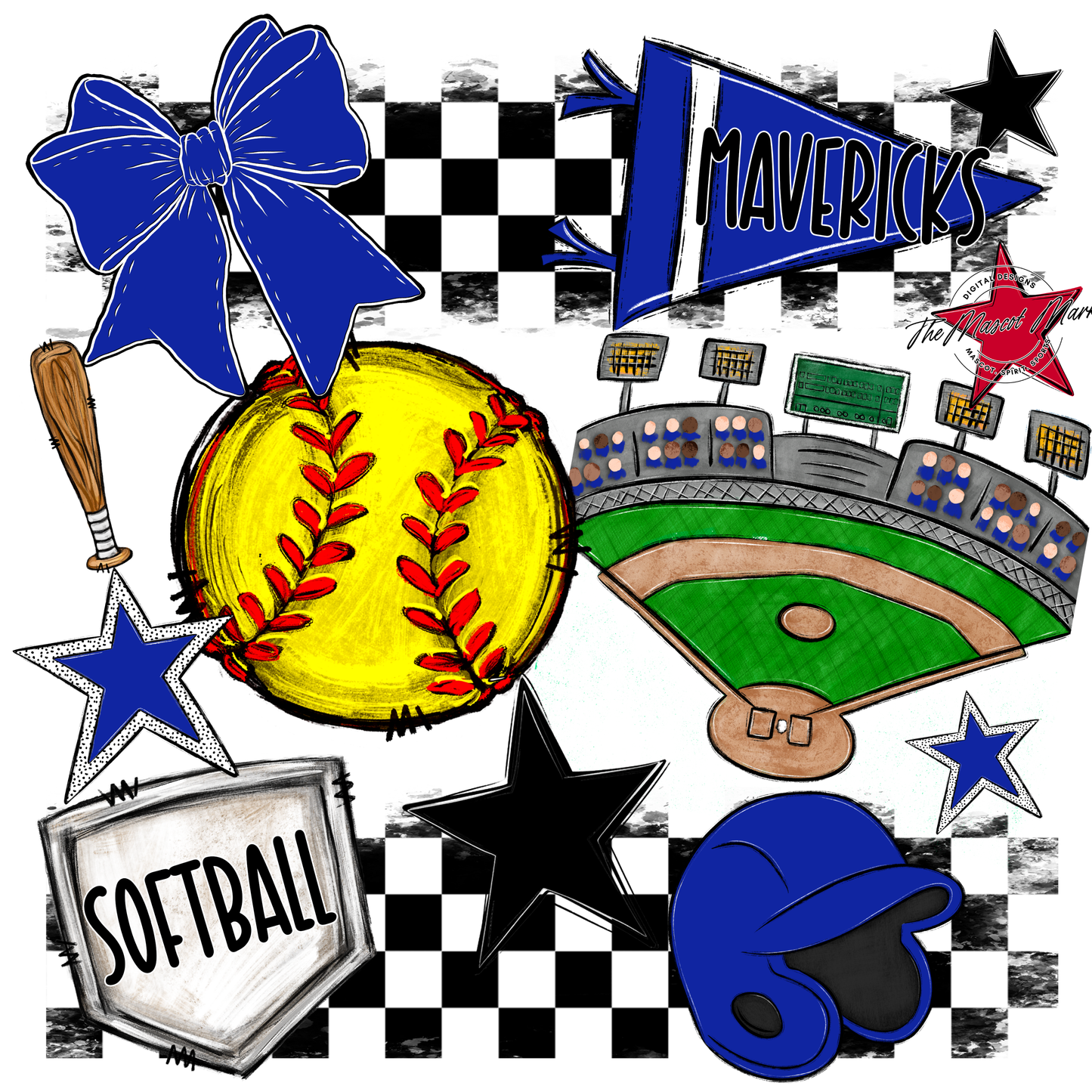 Mavericks Checkers Softball Spirit Design-Royal Blue