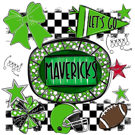 Mavericks Checkers Spirit Design-Bright Green