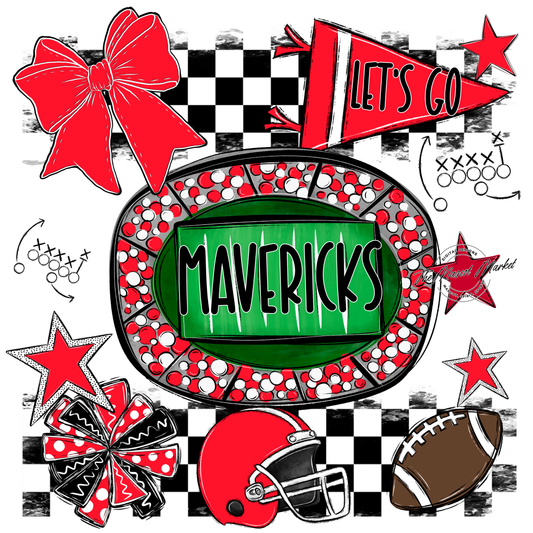 Mavericks Checkers Spirit Design-Bright Red