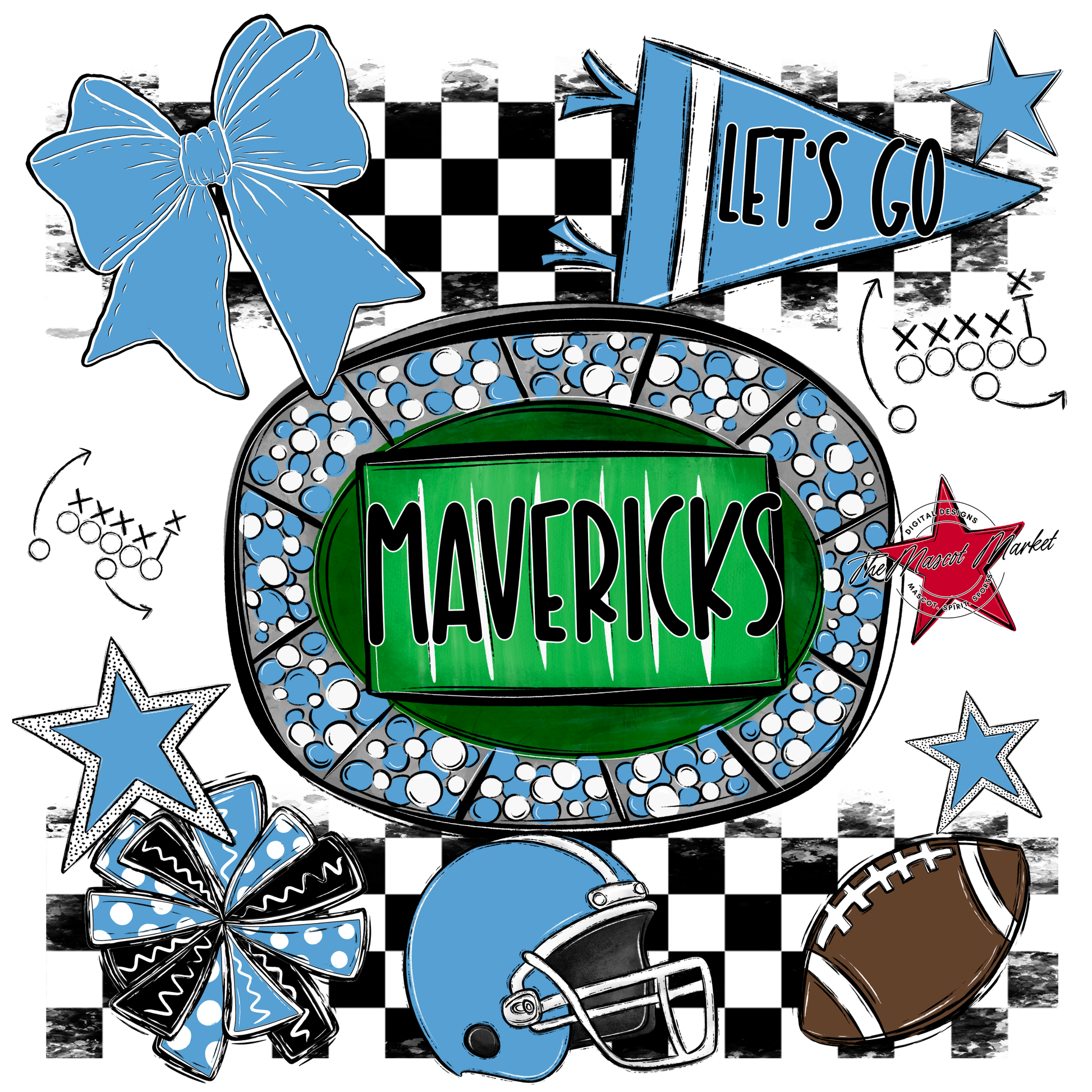 Mavericks Checkers Spirit Design-Carolina Blue