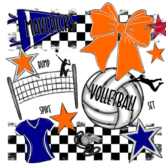 Mavericks Checkers Volleyball Spirit Design-Blue-Orange