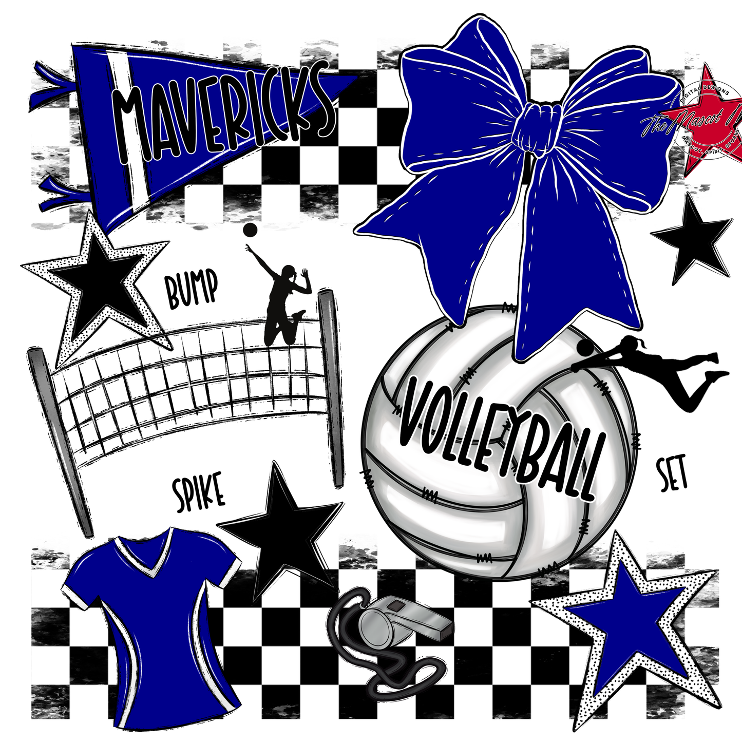 Mavericks Checkers Volleyball Spirit Design-Blue
