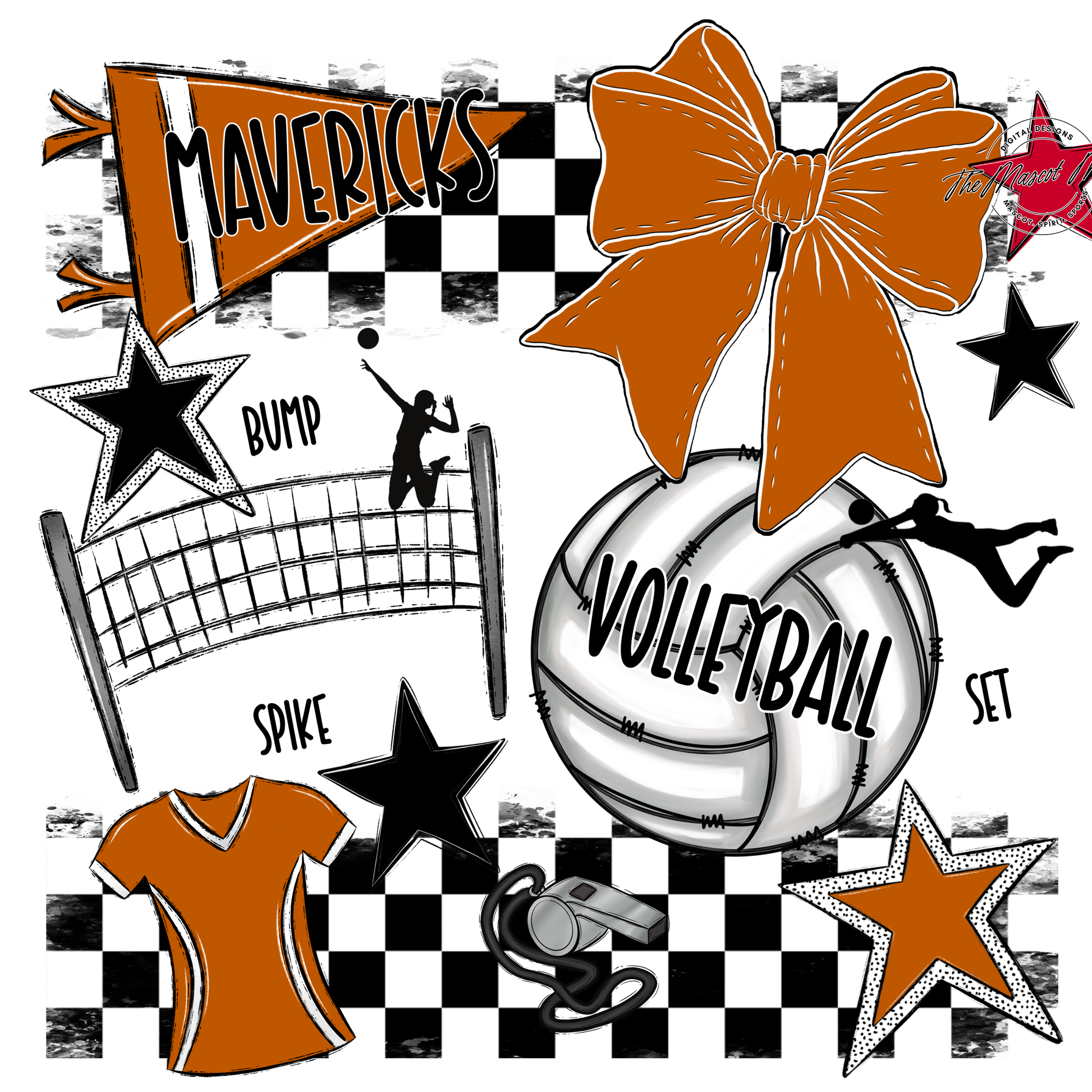 Mavericks Checkers Volleyball Spirit Design-Burnt Orange